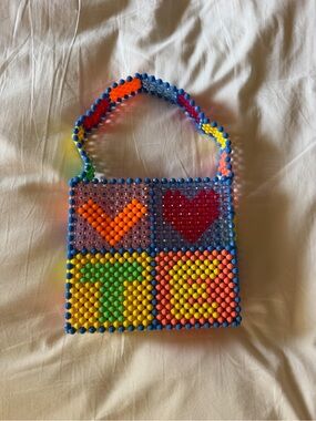 Susan Alexandra VOTE Beaded Heart & Checker Tote Bag